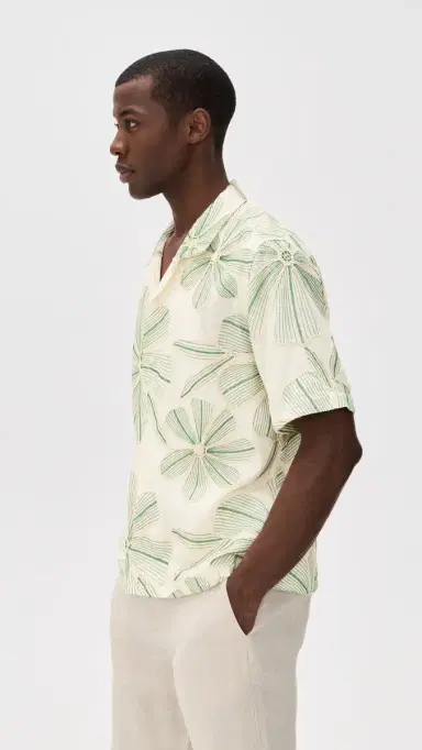Corridor inen Applique Short Sleeve Shirt Natural | Thumbnail 4 Corridor inen Applique Short Sleeve Shirt Natural | Thumbnail 4
