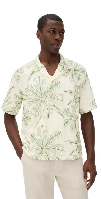 Corridor inen Applique Short Sleeve Shirt Natural | Thumbnail 1 Corridor inen Applique Short Sleeve Shirt Natural | Thumbnail 1
