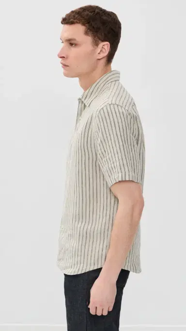 Vince Ballston tripe Short Sleeve Hemp Shirt Parchment/Coastal tripe | Thumbnail 4 Vince Ballston tripe Short Sleeve Hemp Shirt Parchment/Coastal tripe | Thumbnail 4