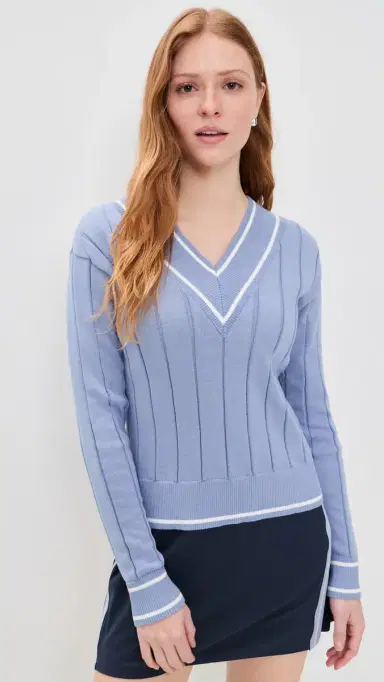 Rhone Varsity Cable Knit Sweater Hydrangea Blue | Thumbnail 2 Rhone Varsity Cable Knit Sweater Hydrangea Blue | Thumbnail 2