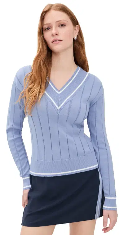 Rhone Varsity Cable Knit Sweater Hydrangea Blue | Thumbnail 1 Rhone Varsity Cable Knit Sweater Hydrangea Blue | Thumbnail 1