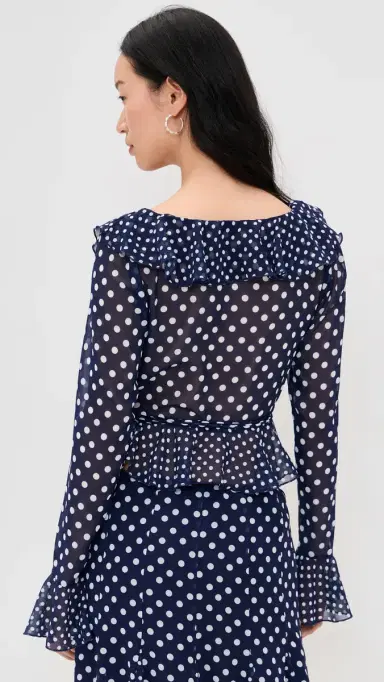 Guizio Mallorca Ruffle Wrap Top Navy Mixed Polka Dot S | Thumbnail 3 Guizio Mallorca Ruffle Wrap Top Navy Mixed Polka Dot S | Thumbnail 3