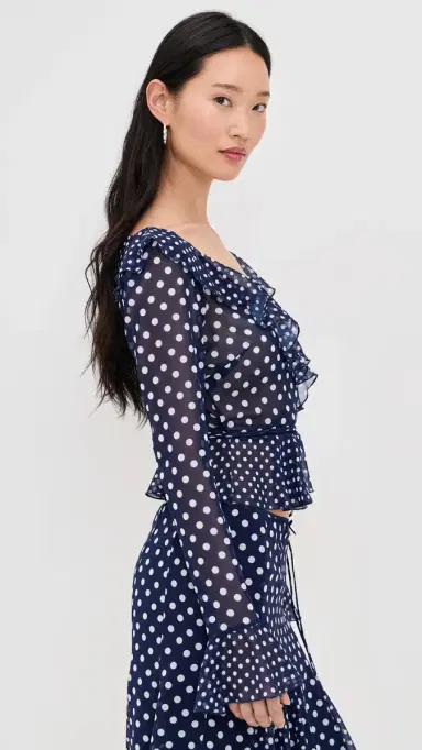 Guizio Mallorca Ruffle Wrap Top Navy Mixed Polka Dot S | Thumbnail 4 Guizio Mallorca Ruffle Wrap Top Navy Mixed Polka Dot S | Thumbnail 4