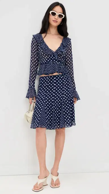 Guizio Mallorca Ruffle Wrap Top Navy Mixed Polka Dot S | Thumbnail 5 Guizio Mallorca Ruffle Wrap Top Navy Mixed Polka Dot S | Thumbnail 5
