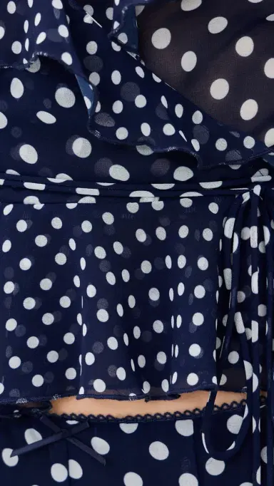 Guizio Mallorca Ruffle Wrap Top Navy Mixed Polka Dot S | Thumbnail 6 Guizio Mallorca Ruffle Wrap Top Navy Mixed Polka Dot S | Thumbnail 6