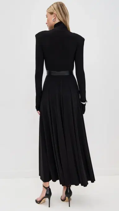 Norma Kamali Shoulder Pad Turtle Flared Dress Black | Thumbnail 3 Norma Kamali Shoulder Pad Turtle Flared Dress Black | Thumbnail 3