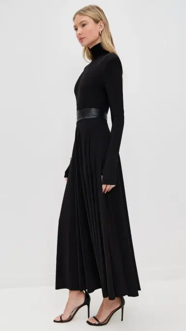 Norma Kamali Shoulder Pad Turtle Flared Dress Black | Thumbnail 4 Norma Kamali Shoulder Pad Turtle Flared Dress Black | Thumbnail 4