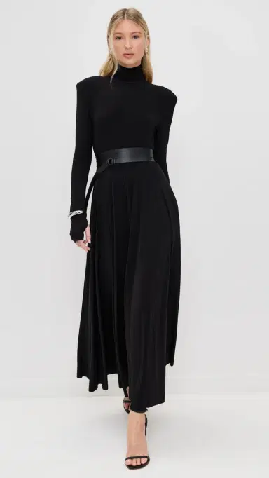 Norma Kamali Shoulder Pad Turtle Flared Dress Black | Thumbnail 5 Norma Kamali Shoulder Pad Turtle Flared Dress Black | Thumbnail 5
