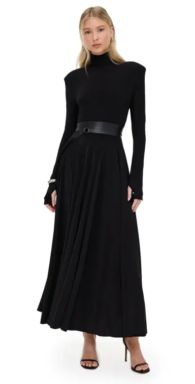 Norma Kamali Shoulder Pad Turtle Flared Dress Black | Thumbnail 1 Norma Kamali Shoulder Pad Turtle Flared Dress Black | Thumbnail 1