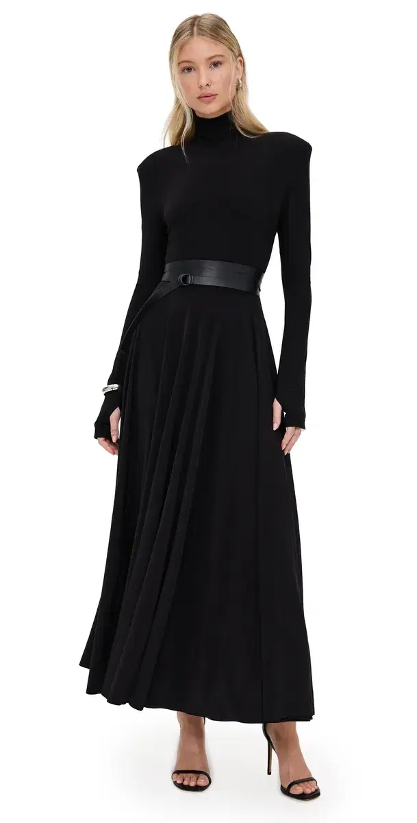 houlder Pad Turtle Flared Dress Black houlder Pad Turtle Flared Dress Black