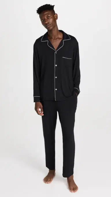 Eberjey William Modal Long Pajamas Set Black/Ivory M | Thumbnail 2 Eberjey William Modal Long Pajamas Set Black/Ivory M | Thumbnail 2