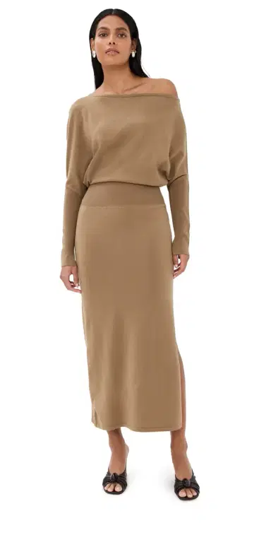 SIMKHAI Janese Off Shoulder idi Dress Camel | Thumbnail 1 SIMKHAI Janese Off Shoulder idi Dress Camel | Thumbnail 1