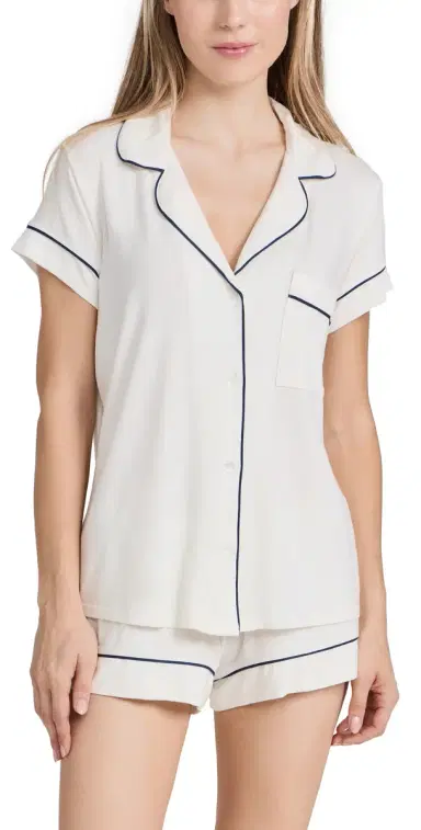 Eberjey Gisele hortie Pajama Set Pure /Navy | Thumbnail 1 Eberjey Gisele hortie Pajama Set Pure /Navy | Thumbnail 1