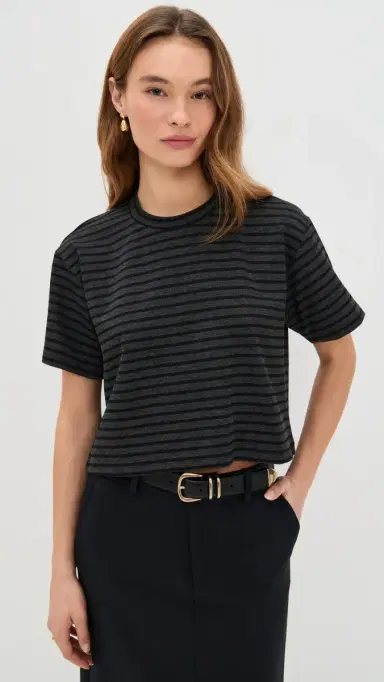 LE BOP Hazel Cropped Tee Charcoal/Black Stripe S | Thumbnail 2 LE BOP Hazel Cropped Tee Charcoal/Black Stripe S | Thumbnail 2