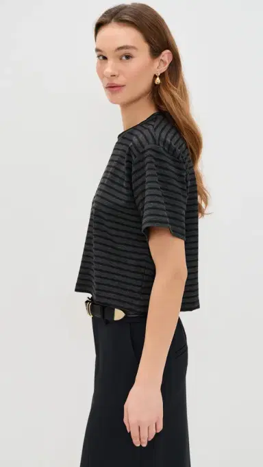 LE BOP Hazel Cropped Tee Charcoal/Black Stripe S | Thumbnail 4 LE BOP Hazel Cropped Tee Charcoal/Black Stripe S | Thumbnail 4