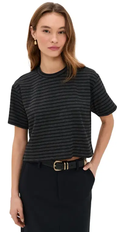 LE BOP Hazel Cropped Tee Charcoal/Black Stripe S | Thumbnail 1 LE BOP Hazel Cropped Tee Charcoal/Black Stripe S | Thumbnail 1