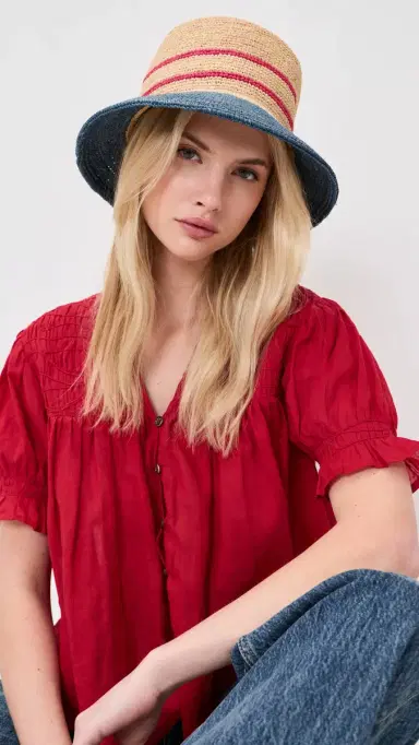 Brixton Ellee Straw Bucket Hat Natural/Navy/Red | Thumbnail 3 Brixton Ellee Straw Bucket Hat Natural/Navy/Red | Thumbnail 3