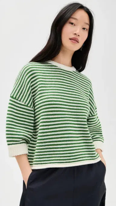 Secular Wool Knit Sweater Green Stripe | Thumbnail 2 Secular Wool Knit Sweater Green Stripe | Thumbnail 2
