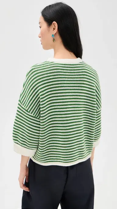 Secular Wool Knit Sweater Green Stripe | Thumbnail 3 Secular Wool Knit Sweater Green Stripe | Thumbnail 3