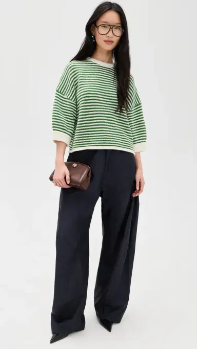 Secular Wool Knit Sweater Green Stripe | Thumbnail 5 Secular Wool Knit Sweater Green Stripe | Thumbnail 5