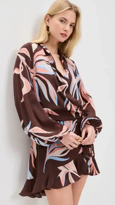 ROCOCO SAND Front Wrap Mini Dress Brown | Thumbnail 2 ROCOCO SAND Front Wrap Mini Dress Brown | Thumbnail 2