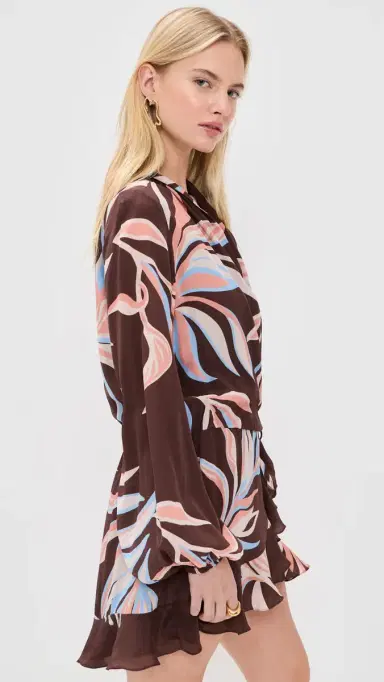 ROCOCO SAND Front Wrap Mini Dress Brown | Thumbnail 4 ROCOCO SAND Front Wrap Mini Dress Brown | Thumbnail 4