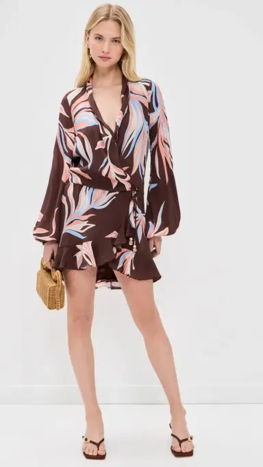 ROCOCO SAND Front Wrap Mini Dress Brown | Thumbnail 5 ROCOCO SAND Front Wrap Mini Dress Brown | Thumbnail 5