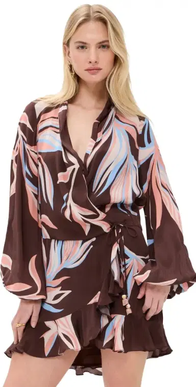 ROCOCO SAND Front Wrap Mini Dress Brown | Thumbnail 1 ROCOCO SAND Front Wrap Mini Dress Brown | Thumbnail 1