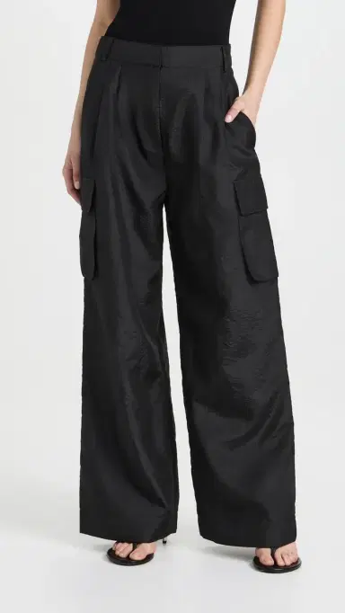 Tibi Crispy Nylon Pleated Cargo Pant Black 4 | Thumbnail 2 Tibi Crispy Nylon Pleated Cargo Pant Black 4 | Thumbnail 2