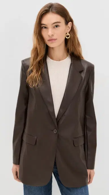 Susana Monaco Faux eather Boyfriend Blazer Java | Thumbnail 2 Susana Monaco Faux eather Boyfriend Blazer Java | Thumbnail 2