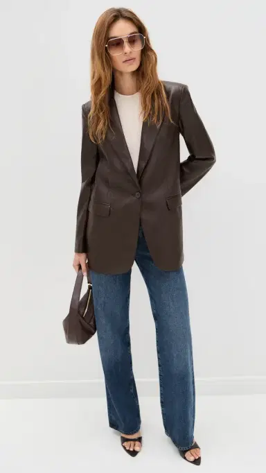 Susana Monaco Faux eather Boyfriend Blazer Java | Thumbnail 5 Susana Monaco Faux eather Boyfriend Blazer Java | Thumbnail 5
