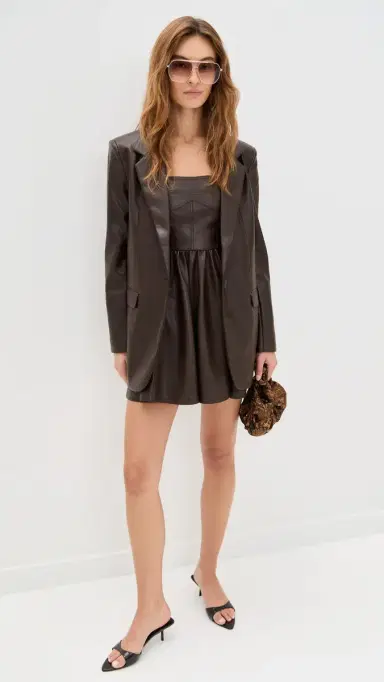 Susana Monaco Faux eather Boyfriend Blazer Java | Thumbnail 6 Susana Monaco Faux eather Boyfriend Blazer Java | Thumbnail 6