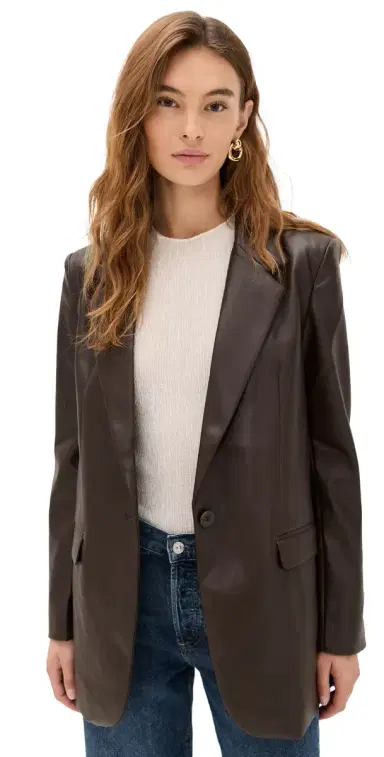 Susana Monaco Faux eather Boyfriend Blazer Java | Thumbnail 1 Susana Monaco Faux eather Boyfriend Blazer Java | Thumbnail 1