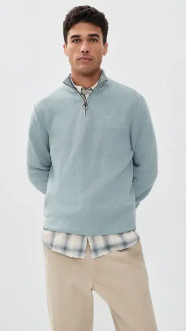 Barbour Essential Honeycomb Half Zip Sweater Slate | Thumbnail 2 Barbour Essential Honeycomb Half Zip Sweater Slate | Thumbnail 2