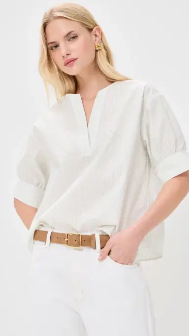 FRAME The V Neck Popover Top Cream ulti | Thumbnail 2 FRAME The V Neck Popover Top Cream ulti | Thumbnail 2