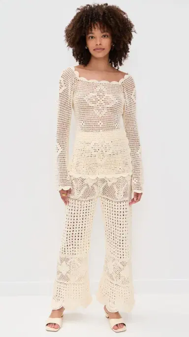 Agua Bendita Wesley Handmade Crochet Pants White | Thumbnail 5 Agua Bendita Wesley Handmade Crochet Pants White | Thumbnail 5