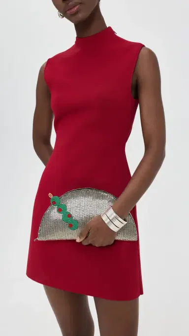SIMONMILLER Beaded Lune Clutch Silver/Olive Motif One Size | Thumbnail 3 SIMONMILLER Beaded Lune Clutch Silver/Olive Motif One Size | Thumbnail 3