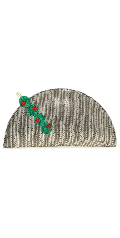 SIMONMILLER Beaded Lune Clutch Silver/Olive Motif One Size | Thumbnail 1 SIMONMILLER Beaded Lune Clutch Silver/Olive Motif One Size | Thumbnail 1