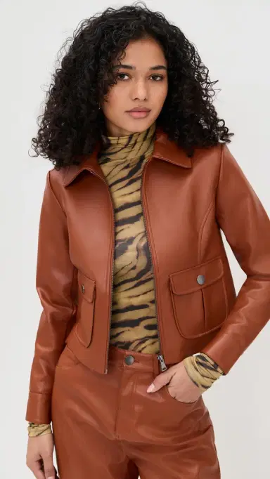 LE BOP Harper Faux eather Jacket Cognac | Thumbnail 2 LE BOP Harper Faux eather Jacket Cognac | Thumbnail 2