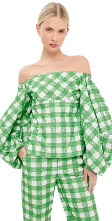 Rosie Assoulin Empire Balloon Top Grass Green | Thumbnail 1 Rosie Assoulin Empire Balloon Top Grass Green | Thumbnail 1