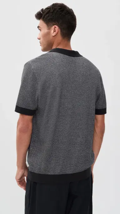 Onia Cotton Textured Johnny Collar Polo Midnight/White | Thumbnail 3 Onia Cotton Textured Johnny Collar Polo Midnight/White | Thumbnail 3