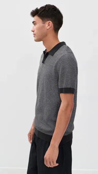 Onia Cotton Textured Johnny Collar Polo Midnight/White | Thumbnail 4 Onia Cotton Textured Johnny Collar Polo Midnight/White | Thumbnail 4