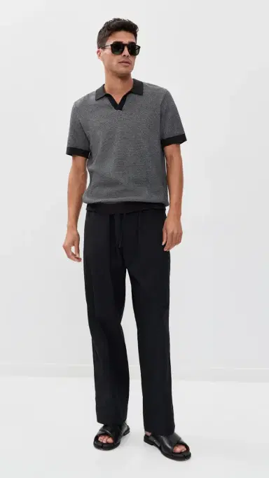 Onia Cotton Textured Johnny Collar Polo Midnight/White | Thumbnail 5 Onia Cotton Textured Johnny Collar Polo Midnight/White | Thumbnail 5