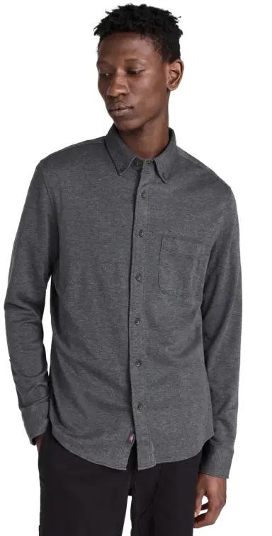 Faherty Coastline Knit Shirt Charcoal Heather Twill | Thumbnail 1 Faherty Coastline Knit Shirt Charcoal Heather Twill | Thumbnail 1