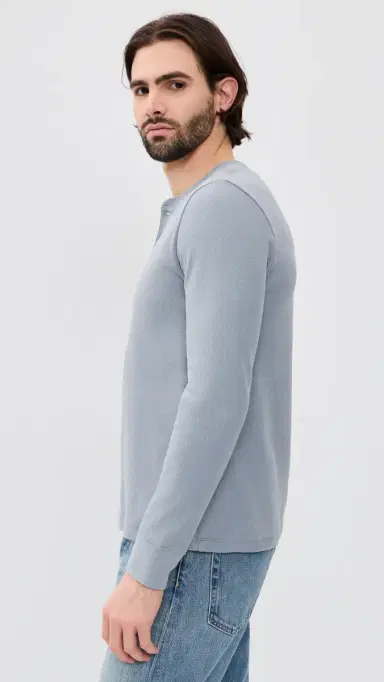 Vince Jacquard Rib Long Sleeve Henley teel Blue | Thumbnail 4 Vince Jacquard Rib Long Sleeve Henley teel Blue | Thumbnail 4