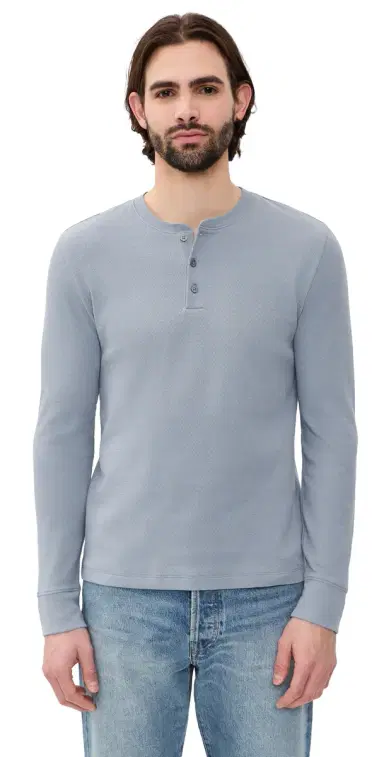 Vince Jacquard Rib Long Sleeve Henley teel Blue | Thumbnail 1 Vince Jacquard Rib Long Sleeve Henley teel Blue | Thumbnail 1