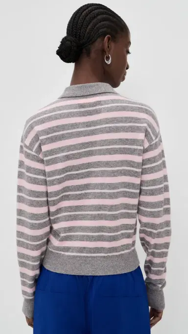 Guest in Residence Collegiate tripe Cashmere Polo Heather Grey Combo | Thumbnail 3 Guest in Residence Collegiate tripe Cashmere Polo Heather Grey Combo | Thumbnail 3
