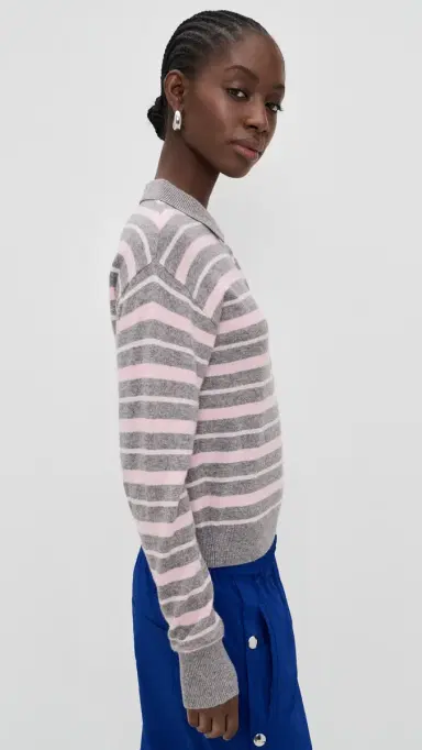 Guest in Residence Collegiate tripe Cashmere Polo Heather Grey Combo | Thumbnail 4 Guest in Residence Collegiate tripe Cashmere Polo Heather Grey Combo | Thumbnail 4