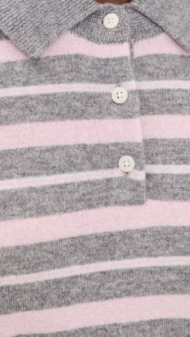 Guest in Residence Collegiate tripe Cashmere Polo Heather Grey Combo | Thumbnail 6 Guest in Residence Collegiate tripe Cashmere Polo Heather Grey Combo | Thumbnail 6