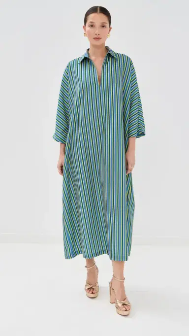 La Vie Style House Stripe Maxi Everyday Dress Blue/Neon Yellow One Size | Thumbnail 2 La Vie Style House Stripe Maxi Everyday Dress Blue/Neon Yellow One Size | Thumbnail 2